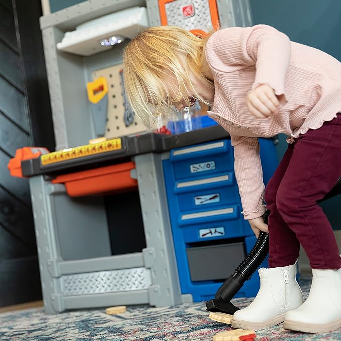 Step2 Deluxe Kids Workshop, Indoor/Outdoor Tool Bench for Children, Interactive Play with Sounds, Made of Durable Plastic, Includes 50 Piece Toy Accessories, For Toddlers 3+ Years Old