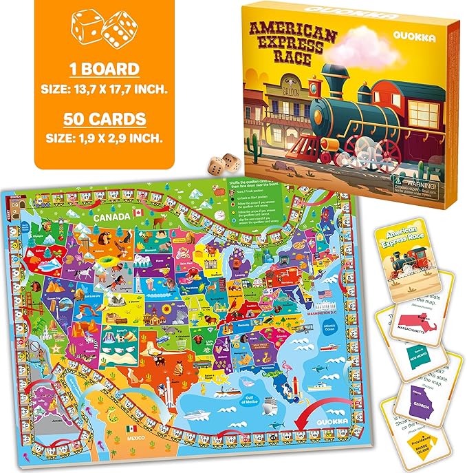 QUOKKA 3X Set Learning Board Games for Kids 6-8 - Educational Trivia Cards Ages 8-12 - Travel United States - World Map - Explore Outer Space - Gift for Children and Teens 4-8 - Floor Puzzles
