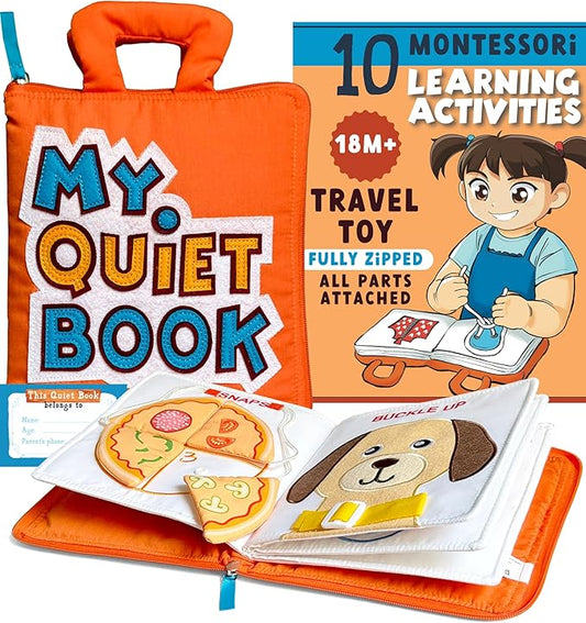 My Quiet Book - Toddler Travel Essential, Car Airplane Activity Book, Montessori Busy Board Book, Plane Toys for Toddlers 1-3, Gifts for 1 2 3 4 Year Old Girl, Birthday Gifts Toys Age 2-4