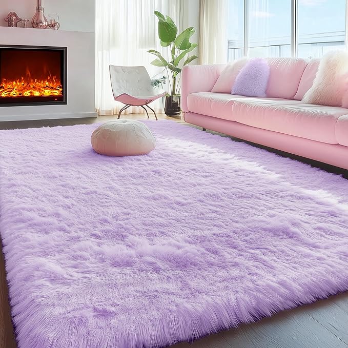 PAGISOFE Fluffy Soft Purple Rug 4' x 6' Rug, Shaggy Rugs for Bedroom Living Room,Furry Rugs for Bedroom Princess,Bedside Rug Nursery Christmas Home Decoration Shag Carpet for Kids Teen's Room