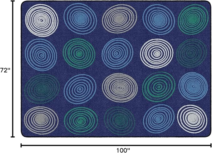 Flagship Carpets Circles Abstract Educational Area Rug for Kids Room Seating Décor, Children's Classroom, Play Carpet for Teaching and Playroom, Seats 20, 6' x 8'4", Cool Blue