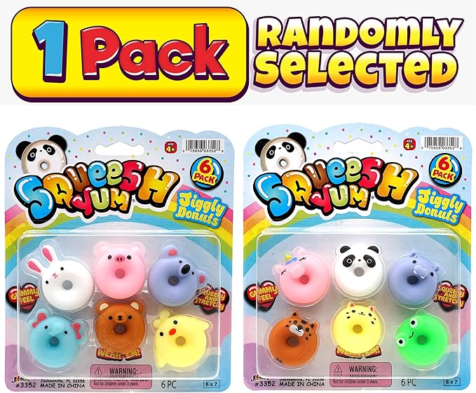 JA-RU Mini Mochi Squishy Animals (1 Pack) Cute Jiggly Donut Squishies for Kids & Adults, Boys & Girls. Stress Relief Fidget Gummy Toys. Bulk Party Favors Birthday Goodie Bags Class Prizes. 3352-1