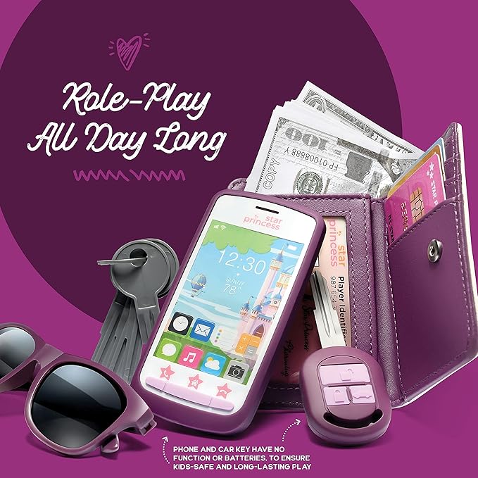 Little Girls Purse with Accessories and Pretend Makeup for Toddlers - My First Purse Set Includes Handbag, Phone, Wallet, Play Makeup and More Pretend Play Toys for Girl Age 3 +