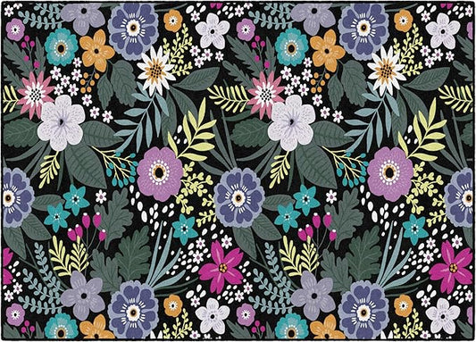 Flagship Carpets Schoolgirl Style Wildflower Educational Area Rug for Kids Room Seating Décor, Children's Classroom, Play Carpet for Teaching and Playroom, 5' x 7'6", Black & Multi