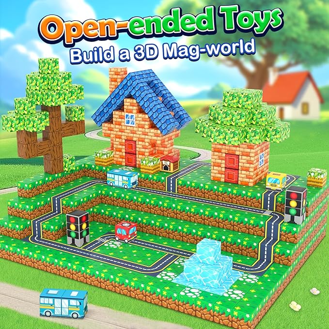 100PCS Magnetic Blocks - Build Mine Magnet World Road Set, Magnet Building Blocks Toddler Toys Creative Kids Games, STEM Sensory Toys for Kids 3+, 1'' Magnetic Cubes Classroom Must Haves Toy Gifts