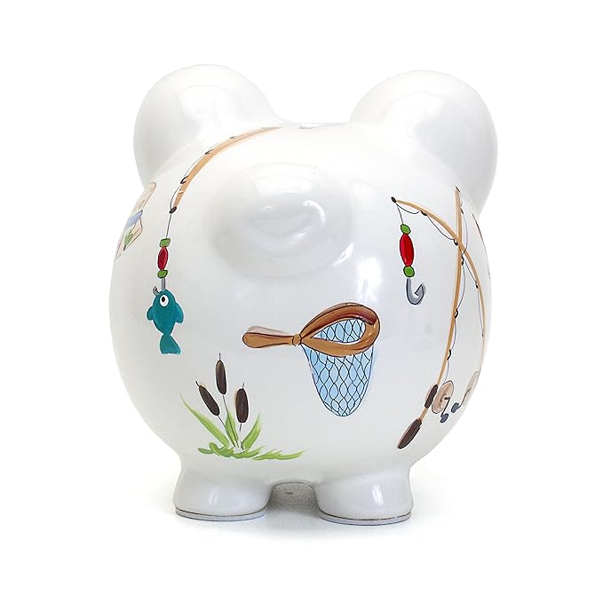 Child to Cherish Ceramic Piggy Bank for Boys, Gone Fishing