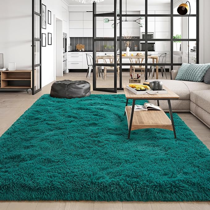 Amearea Blue and Green Shag Area Rug 5' x 7' - Luxury Soft Plush Fuzzy Carpet for Living Room, Indoor Fluffy Teal Green Large Rugs for Bedroom Nursery Non Slip Shaggy Carpets Home Decor