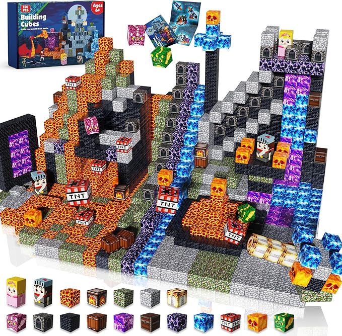 Goody King 150 PCS Magnetic Building Blocks Montessori Magnetic Toys, Build Dark Castle Set, STEM Toddler Sensory Building Blocks for Toddler Boys Girls 3 4 5 6 7 8 9 10th Birthday Gift
