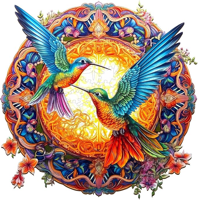 Wooden Jigsaw Puzzles, Mandala Hummingbirds (200pcs-M-11.8 * 11.8in) Wooden Puzzles for Adults Kids, Unique Shape Animal Wood Puzzles Adults Birthday Gifts