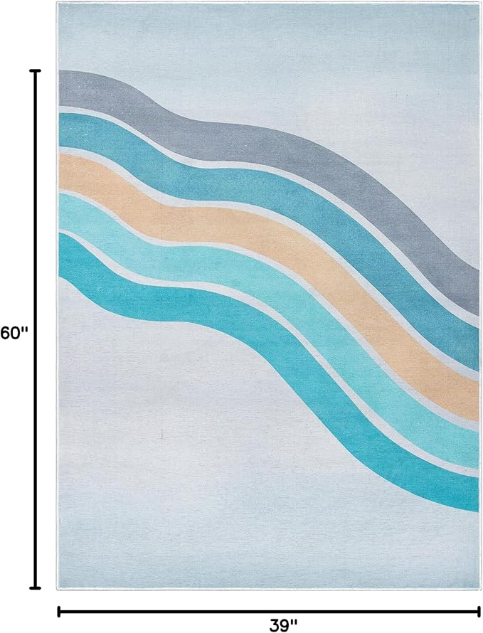 Well Woven Kids Rugs Curved Rainbow 3'3" x 5' Multi Blue Kids Area Rug