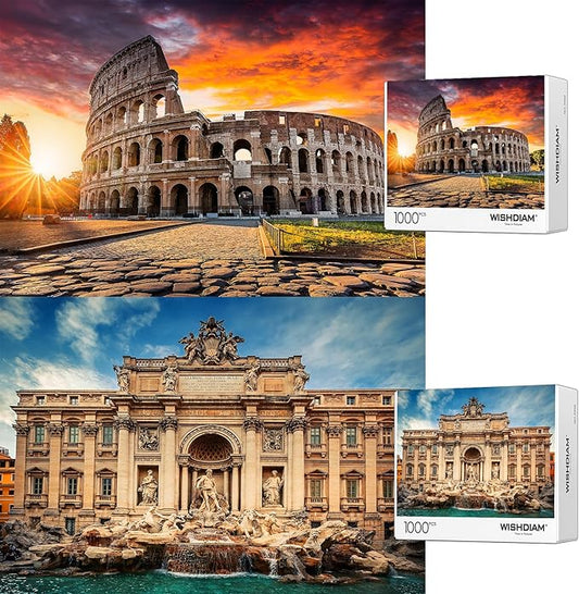 Jigsaw Puzzles 2 Pack 1000 Pieces - WISHDIAM Puzzles for Adults - Trevi Fountain & Colosseum City Impossible Hard Difficult Challenging Puzzles for Home Decor Birthday Party Gifts Toy for Men Women