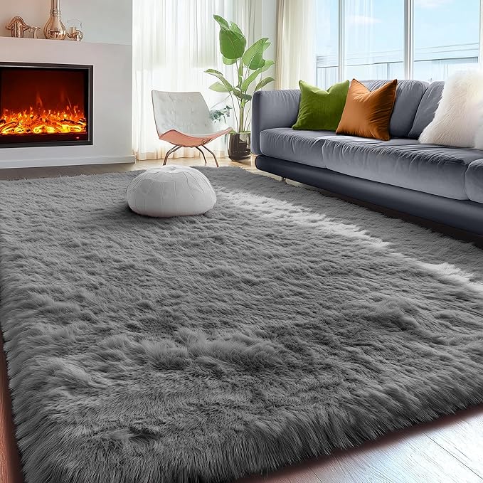 PAGISOFE Grey Washable Area Rugs for Living Room Bedroom Rug 5x8 Rugs Soft Plush Fluffy Rug for Dorm Room Classroom Home Office Nursery Thick Indoor Carpet Fuzzy Modern Farmhouse Rugs Kids Playroom