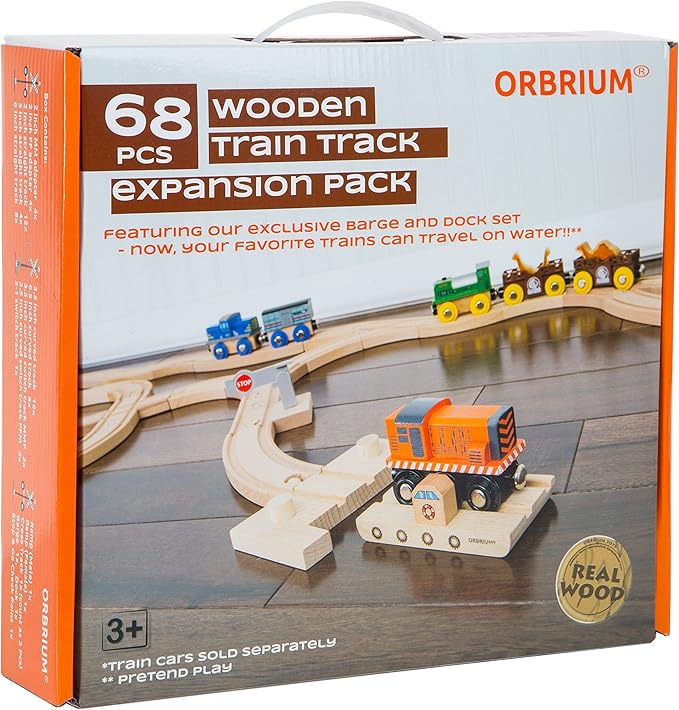 Toys 68 Pcs Wooden Train Track Expansion Pack Compatible with Thomas Wooden Train, Brio, Thomas The Tank Engine (68 Pcs)