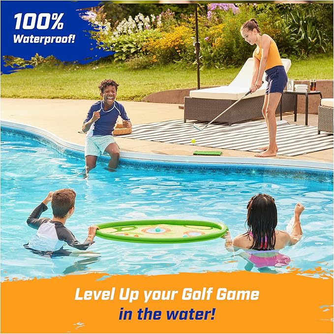SwimWays Hydro Golf, Pool Toys for Kids and Adults, Floating Swimming Pool Game with Golf Balls and Chipping Green, Outdoor Toys for Kids Aged 5 & Up