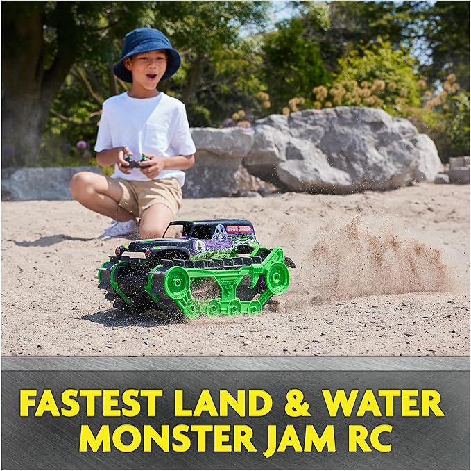 Monster Jam, Official Grave Digger Trax All-Terrain Remote Control Outdoor Vehicle, 1:15 Scale, Kids Toys for Boys and Girls Ages 4 and up
