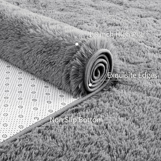 5x8 Grey Fluffy Soft Living Room Bedroom Rug, Large Area Rugs Shaggy Carpet for Living Room Classroom Kids Babys Playroom Toddler Nursery Dorm Home Decor, Modern Indoor Non Slip Rug