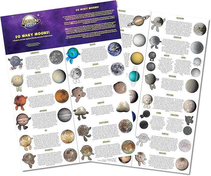 Celestial Buddies So Many Moons! 500 Piece Jigsaw Astronomy Space Puzzle and Poster for Ages 8+ | Educational 23 Moon Poster for Science STEM Learing