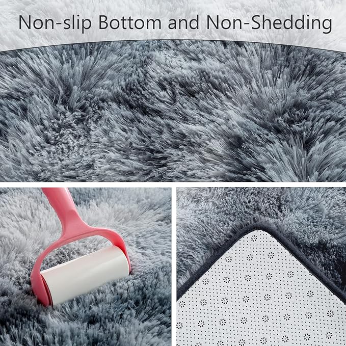 AROGAN Soft Rainbow Area Rugs for Girls Room, Fluffy Girls Bedroom Rugs, Princess Rug, Cute Colorful Carpet for Kids Teens Nursery Toddler (Blue-Grey, 4×6 Feet)