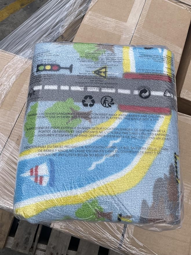 Capslpad Kids Rug 6'6" x 5'0" Educational Learning Kids Play Area Rug Large Traffic Road Cars Rug Play Mat for Kid Toy Nursery Rug Kid Car Carpet for Playroom Living Room Classroom Decor, Sky Blue