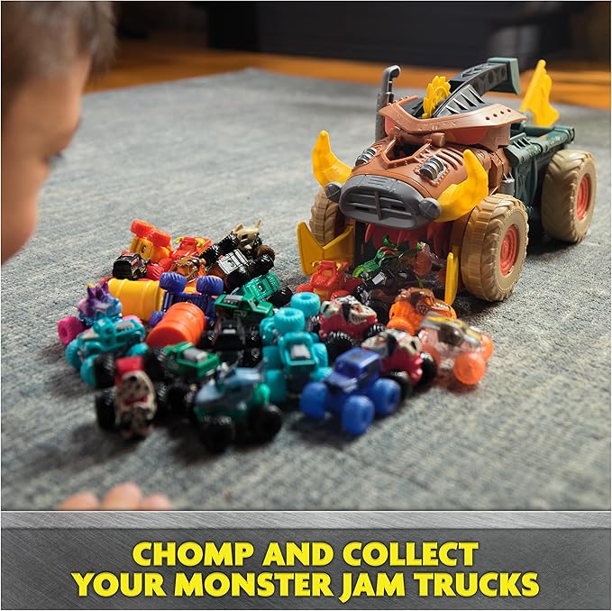 Monster Jam Mini Jam, Megalodon Mad Hog Chomper and Monster Truck, Fun Cleanup and Storage, Kids Toy Gifts for Boys and Girls Ages 3 and Up