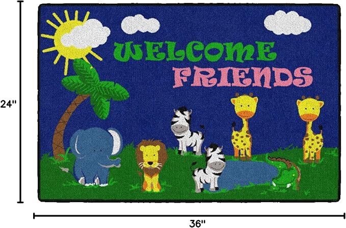 Flagship Carpets Kids and Baby Non Slip Area Rug for Home Learning or Classroom Carpet, Playroom or Kids Bedroom Mat, 2' x 3', Cutie Animal Welcome