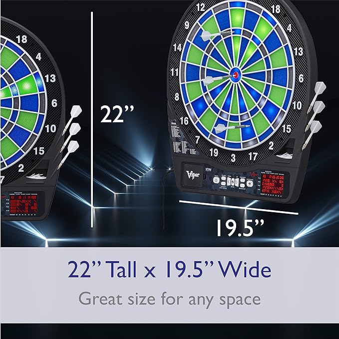 Viper Ion Electronic Dartboard, Illuminated Segments, Light Based Games, Green and Blue Segment Colors, Ultra Thin Spider to Increased Scoring Area