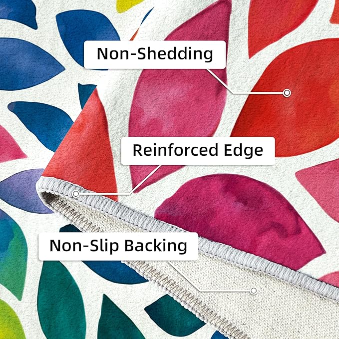 Abstract Colorful 5x7 Area Rug Modern Rainbow Dahlia Floral Rugs Multicolor Kids Area Rugs, Non-Slip Machine Washable Floor Carpet for Bedroom Living Room Playroom Classroom Dorm Office 5' x 7'