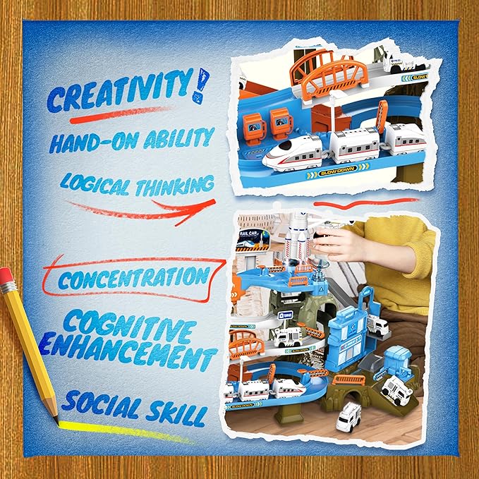 Race Tracks for Kids Ages 3-5, SMILESSKIDDO 73 PCS Space Car Tracks Toys Gifts for Boys Kids with Music and Engineering Scene Simulation, Construction Car Toddler Boy Toys Gift for Ages 3+