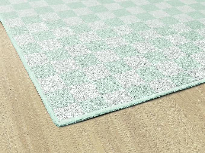 Flagship Carpets Schoolgirl Style Mint Checkerboard Educational Area Rug for Kids Room Seating Décor, Children's Classroom, Play Carpet for Teaching and Playroom, 7'6" x 12', Green