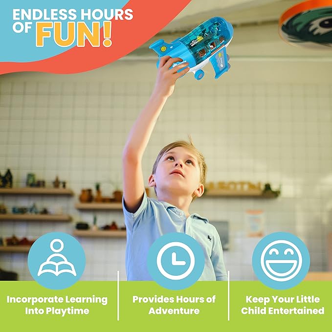 Kidsthrill Kids Airplane Toy with Bump & Go Technology, Flashing Lights, Music & Sounds - Toys for Boys & Girls 3-12