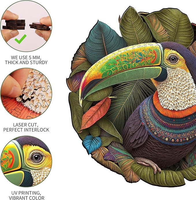 Wooden Puzzles, Mandala Parrot 200 Piece Jigsaw Puzzles, Unique Shaped Wooden Jigsaw Puzzles for Adults and Kids, Family Game 11.2 x 11.2 Inch