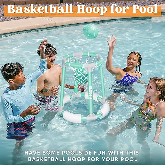 Sloosh Pool Basketball Hoop Toys, Floating Basketball Pool Game, Swimming Floats Toys with Balls Pump, Summer Outdoor Water Play Toy for Kids and Adults (Green)
