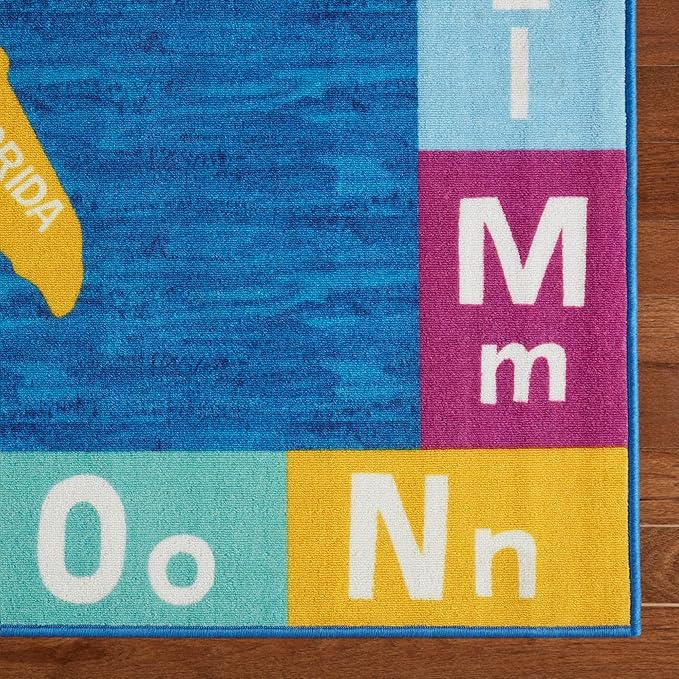 Eric Carle Elementary USA Map Kids Machine Washable Area Rug Blue/Red, 4'11"x6'6"
