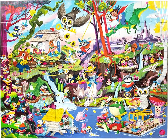 eeBoo: Fairies & Tales - 36 Piece Giant Puzzle - 24.4" x 20" Jigsaw, Oversized Colorful Pieces, Childrens Fantasy Puzzle, Kids Ages 4+