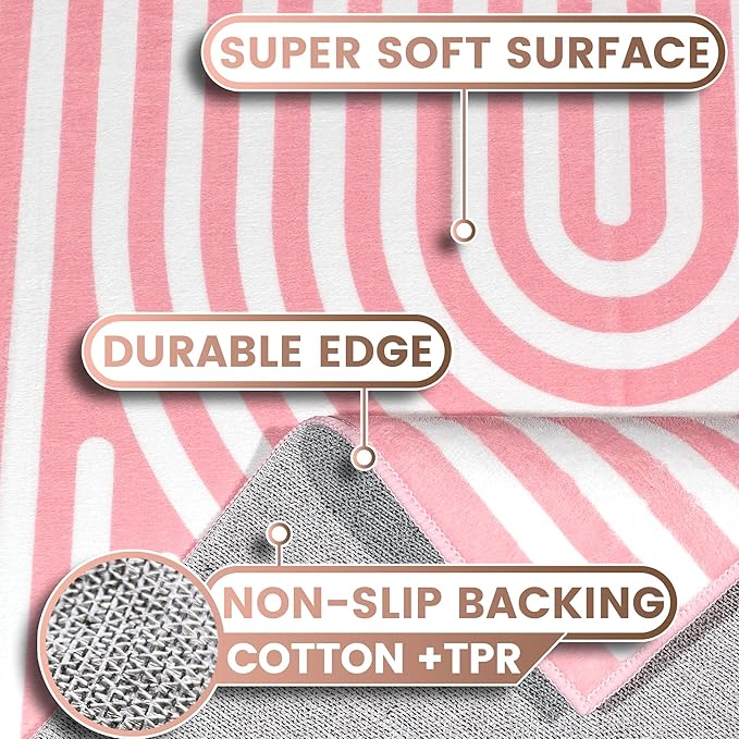 Washable 4x6 Abstract Area Rug for Living Room, Pink Rainbow Modern Minimalist Boho Throw Rugs, Ultra-Thin Low Pile Stain Resistant Nonslip Indoor Large Carpet for Office Bedroom Playroom Classroom