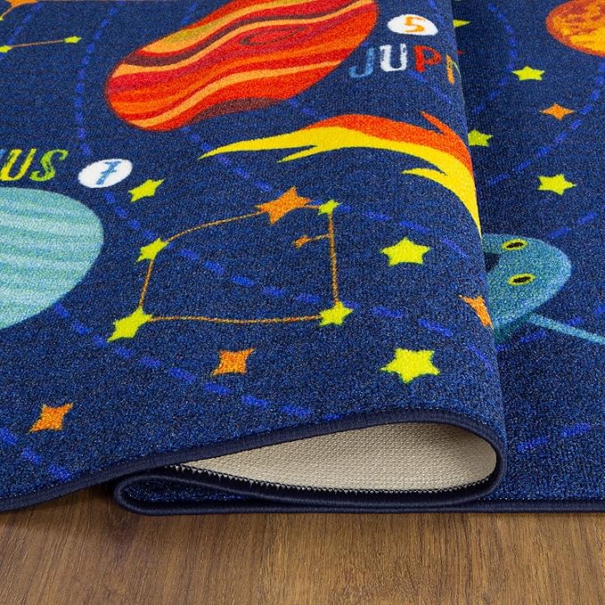 KC Cubs Playtime Collection Space Safari Road Map Educational Learning & Game Area Rug Carpet for Kids and Children Bedrooms and Playroom (3' 3" x 4' 7")