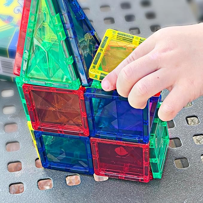 CreateOn Crayola Mini Magnetic PIP-Tiles, Building Set for Kids, Magnetic Building Toys for Kids, STEM Travel Toys for Boys and Girls Ages 3+, 42-Piece Set (Bold)
