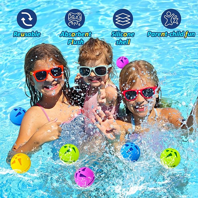 12Pcs Reusable Water Balloons, Pool Beach Water Toys for Boys and Girls, Outdoor Summer Toys for Kids Ages 3-12, Summer Balls for Pool and Backyard Fun