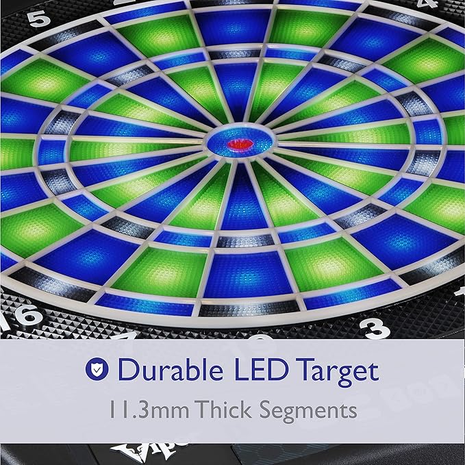 Viper Ion Electronic Dartboard, Illuminated Segments, Light Based Games, Green and Blue Segment Colors, Ultra Thin Spider to Increased Scoring Area