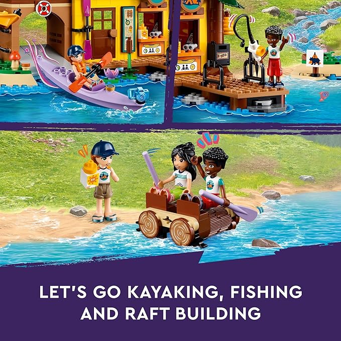 LEGO Friends Adventure Camp Water Sports Outdoor Toy Building Set, Pretend Play Gift Idea for Girls and Boys Ages 7 Years and Up, Camping Toy with 3 Mini Doll Characters and a Bear Figure, 42626