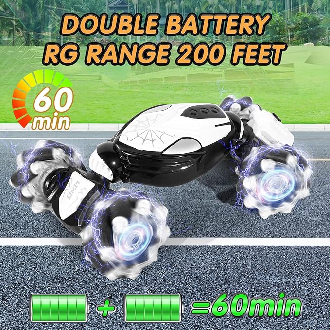 4WD Remote Control Gesture Sensor Car, Gesture Sensing Rc Stunt Car with Light & Music & Spray,for 6-12 Year Boys & Girls,Double Sided Drift Truck Off Road 360° Flips,Birthday for Kids