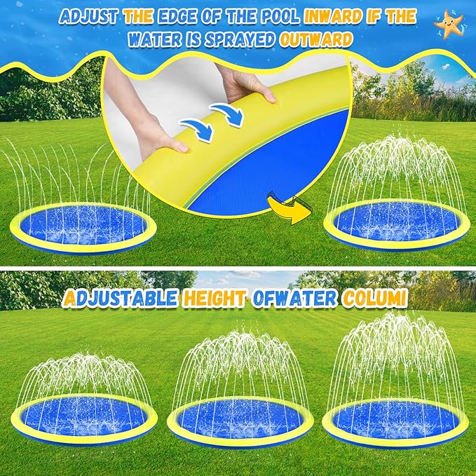 127 inch Extra Large Non-Slip Splash Pad Sprinkler for Kid and Dog, Kiddie Dog Pool, Toddler Outdoor Toys for Ages 3-12 Boys Girls, Summer Outdoor Water Kids Toys, Parent Games, Backyard, Lawn