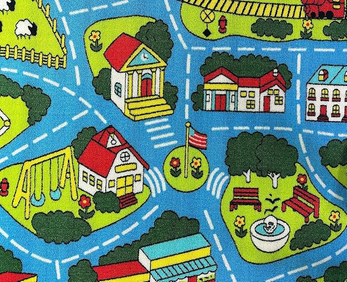 Mybecca Street map Sky Blue Light Kids Rug Play Mat for Floor 5'x7' (Approx:4'11" X 6' 10") Non-Slip Gel Backing (59" x 82") Children Area Rug
