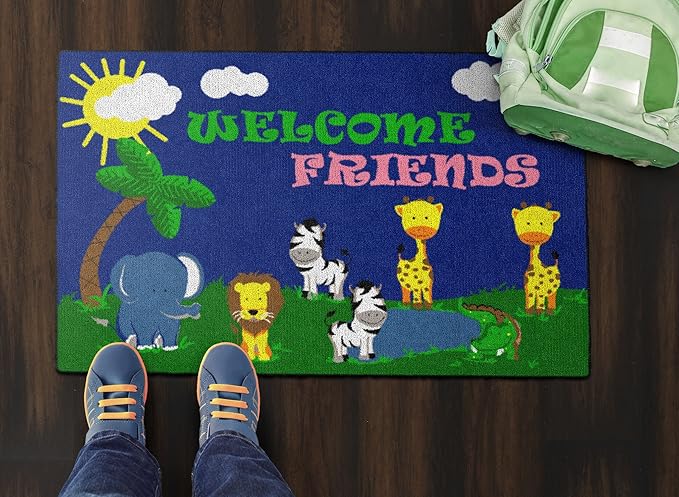 Flagship Carpets Kids and Baby Non Slip Area Rug for Home Learning or Classroom Carpet, Playroom or Kids Bedroom Mat, 2' x 3', Cutie Animal Welcome