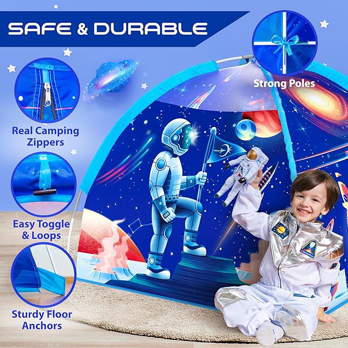 W&O Space Super Dome with Blast Off Button, Space Projector and LED Lights - Ultimate Rocket Play Tent for Kids Aged 3-12 - Perfect for Indoor & Outdoor Adventures