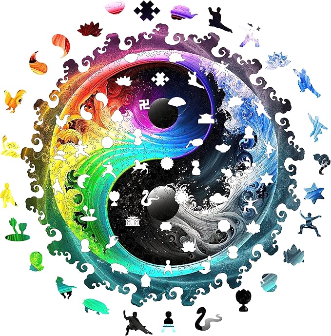Unique Wooden Jigsaw Puzzles - Yin Yang Mandala, 500 Pcs King Size 16.8" x 16.8", Original Mandala Wood Puzzle, Beautiful Package, Best Gift for Adults