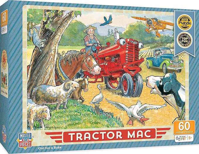 MasterPieces Licensed 60 Piece Vintage Jigsaw Puzzle for Kids - Tractor Mac Out for a Ride - 14"x19"