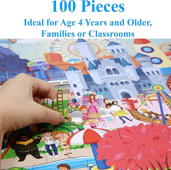 Think2Master Amusement Park 100 Pieces Jigsaw Puzzle Fun Educational Toy for Kids, School & Families. Great Gift for Boys & Girls Ages 4-8 to Stimulate Learning. Size:23.4” X 16.5”