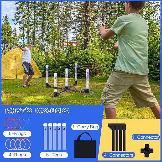 YEEA LED Ring Toss Game for Kids, Adults | Glow in The Dark LED Outdoor Yard Games | Perfect for Camping, Beach, and Backyard Family Gatherings