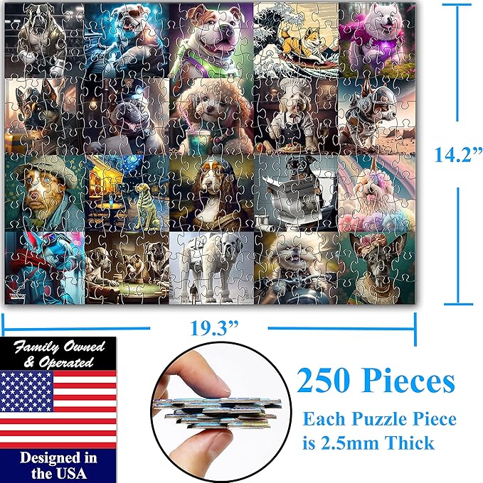 Think2Master Funny Dogs 250 Pieces Jigsaw Puzzle Featuring heartwarming Puppies and Dogs. Fun Toy for Kids, School & Families. Great Gift for Boys & Girls Ages 8+. Size: 14.2” X 19.3”